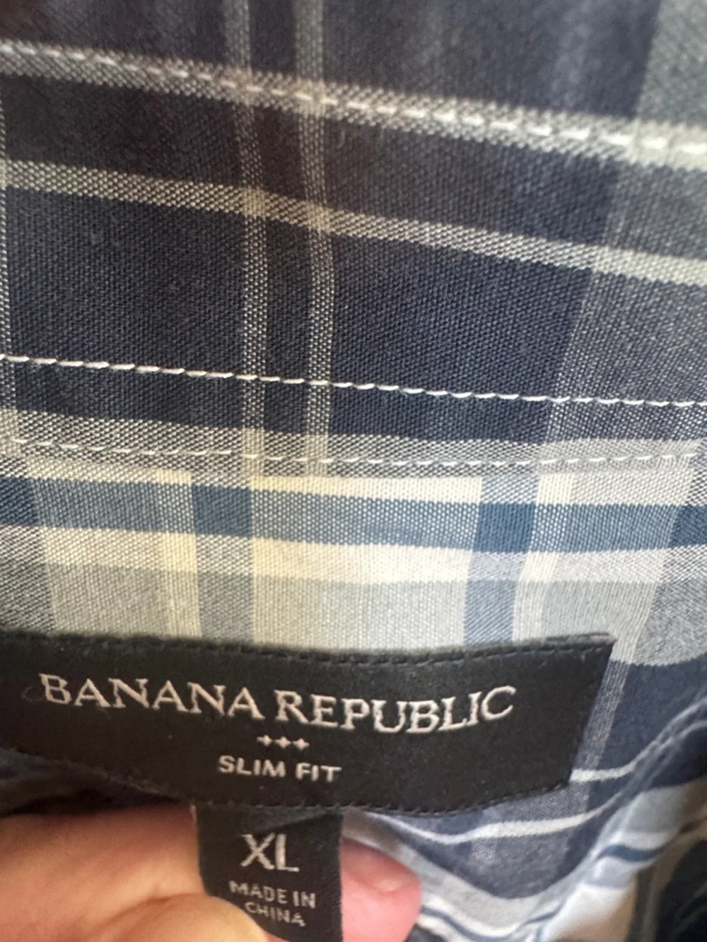 Banana Republic Men's Navy & White Plaid Button-Down Shirt